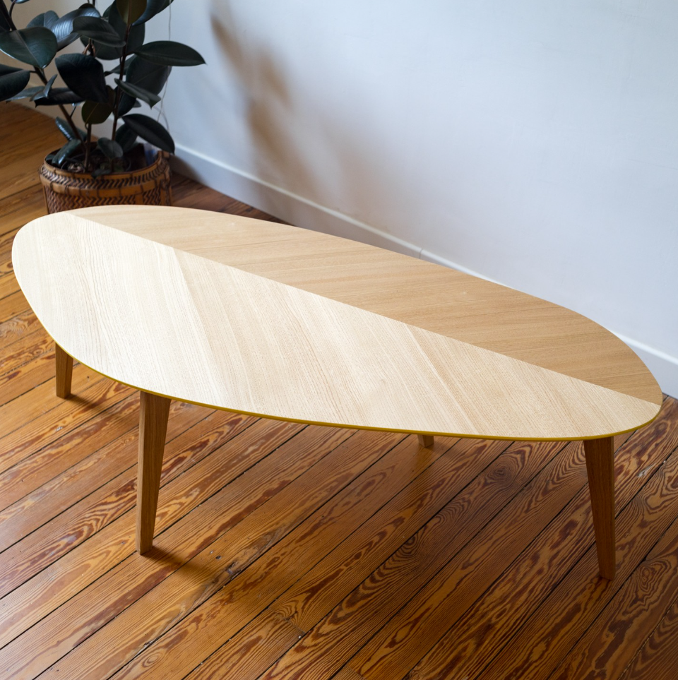 Table basse ASYM perspective design - Meuble asymétrique artisanal unique