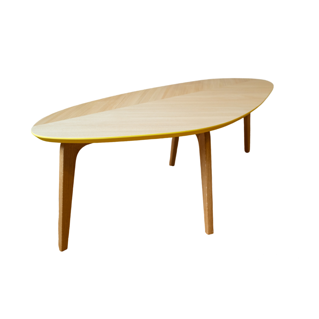 Table basse ASYM vue produit - Meuble asymétrique chêne fait main